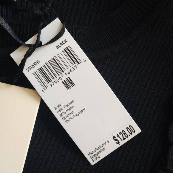 INDUSTRY REPUBLIC Womens Black Top Ruffle Sleeve Ribbed Knit Medium NWT $128 - Picture 6 of 7